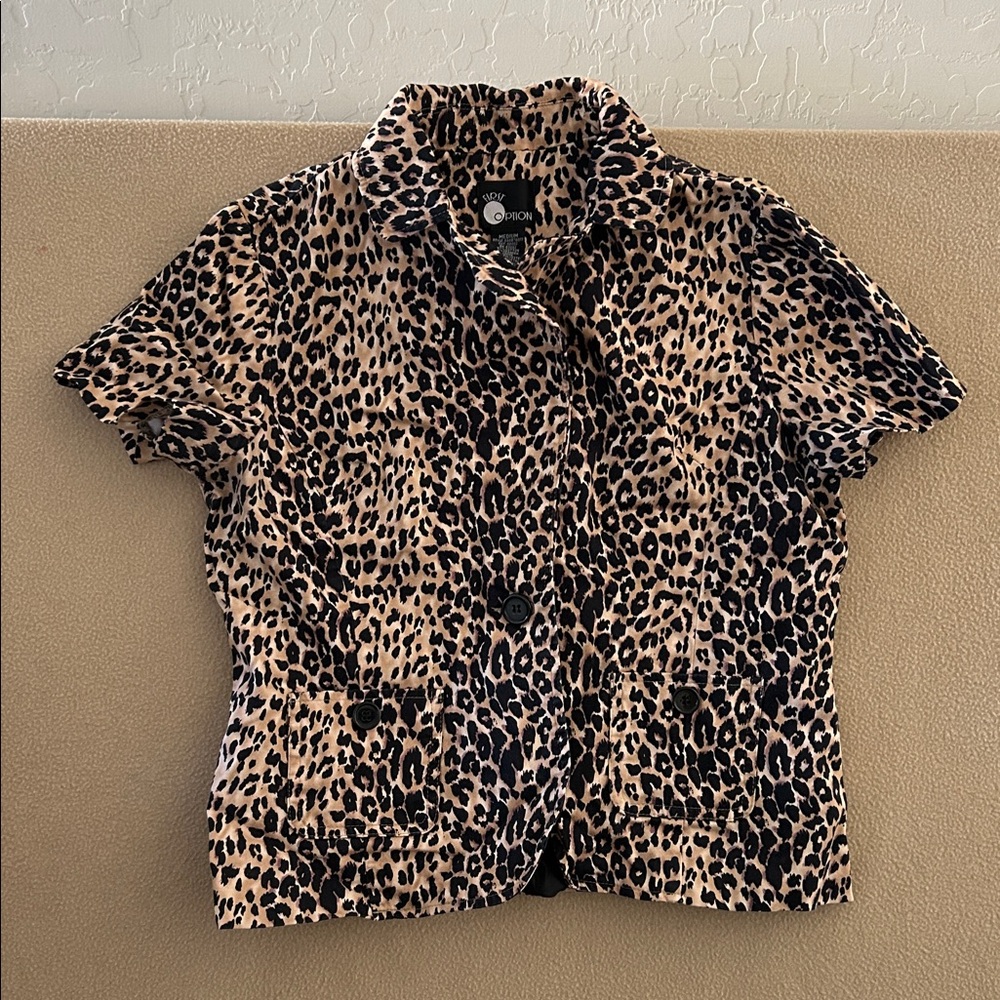 Leopard Print Short Sleeve Blazer